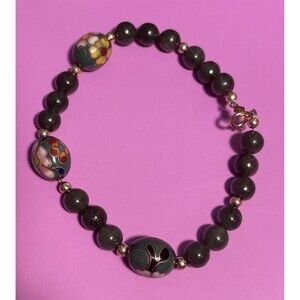 Natural Green Nephrite Jade and 14k Gold Bracelet, 7 3/4 Inches